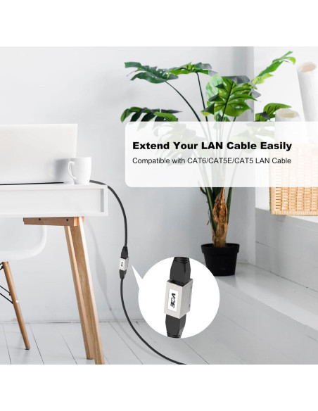 Acoplador Ethernet VCELINK RJ45 Hembra a Hembra CAT6 Plata