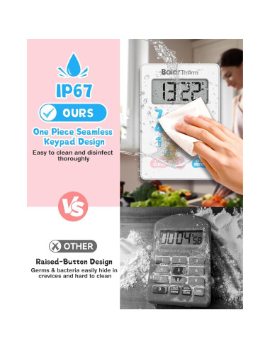 Temporizador Digital BaldrTherm Magnético Impermeable Rosa