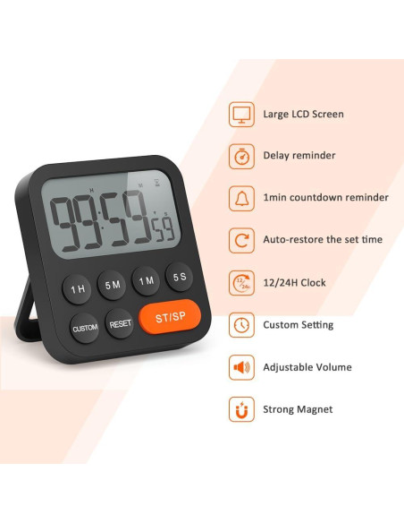 Temporizador Digital LIORQUE con Alarma Fuerte y Pantalla Grande