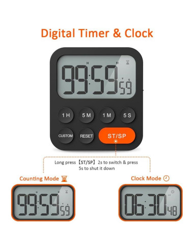 Temporizador Digital LIORQUE con Alarma Fuerte y Pantalla Grande