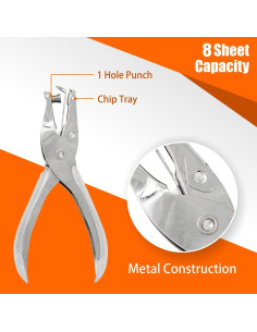 Perforadora de Papel Clásica The Mega Deals - Paquete de 2, Capacidad 8 Hojas, Color Plateado 2