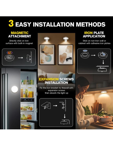 Luces Bajo Gabinete Keadeso, 3 Luces LED RGB Recargables