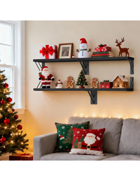 Estantes Flotantes de Madera BAYKA, Juego de 4, Negro, 16.5x5.5 cm