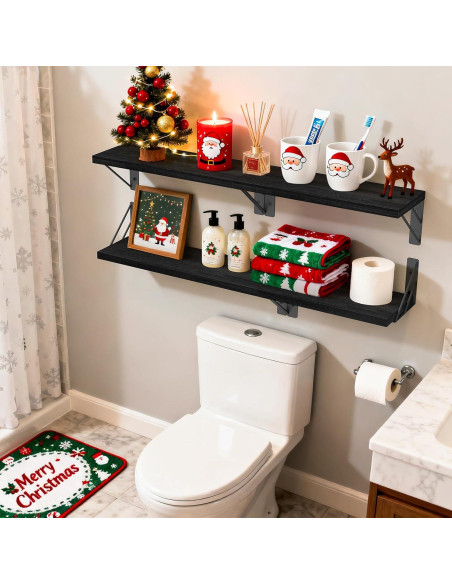 Estantes Flotantes de Madera BAYKA, Juego de 4, Negro, 16.5x5.5 cm