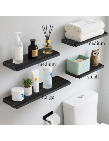 Estantes Flotantes de Madera BAYKA, Juego de 4, Negro, 16.5x5.5 cm