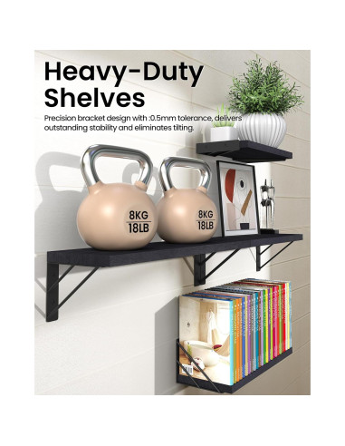 Estantes Flotantes de Madera BAYKA, Juego de 4, Negro, 16.5x5.5 cm