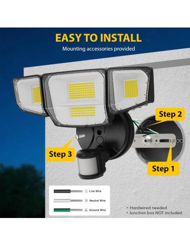 Luz de Seguridad LED 90W Abovizo con Sensor de Movimiento IP65
