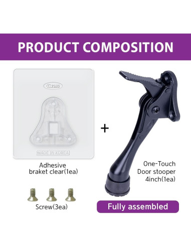 Tope de puerta adhesivo HASHI negro, instalación sin perforar