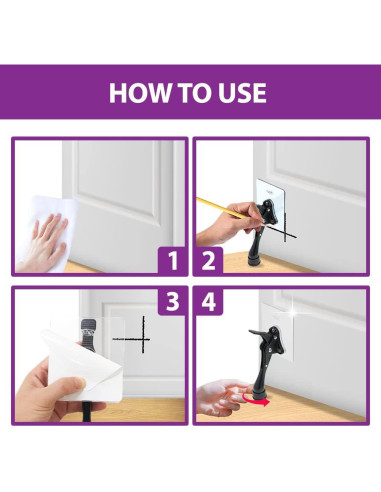 Tope de puerta adhesivo HASHI negro, instalación sin perforar