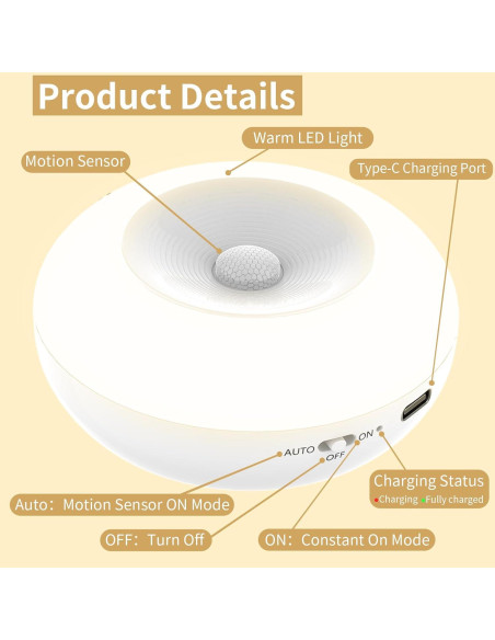 Luz de Sensor de Movimiento POSVIU Mini LED 8 cm Recargable