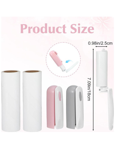 Rodillo de Pelusa Portátil 2 Pcs Rosa Gris para Mascotas