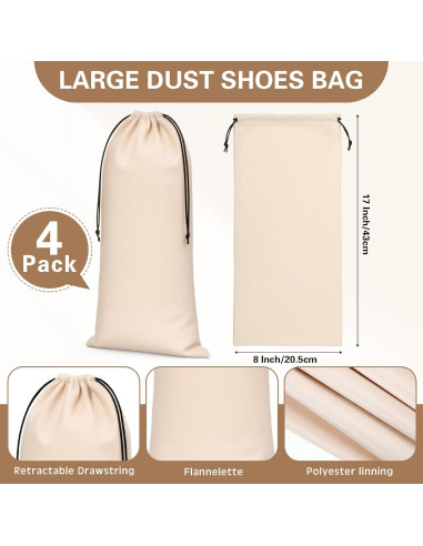 Bolsas de Tela para Zapatos Amylove 4 Pcs Beige 20.5x43 cm