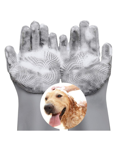 Guantes de Acicalamiento VavoPaw para Mascotas - Silicona Gris