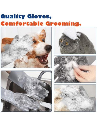 Guantes de Acicalamiento VavoPaw para Mascotas - Silicona Gris