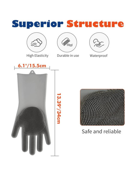 Guantes de Acicalamiento VavoPaw para Mascotas - Silicona Gris