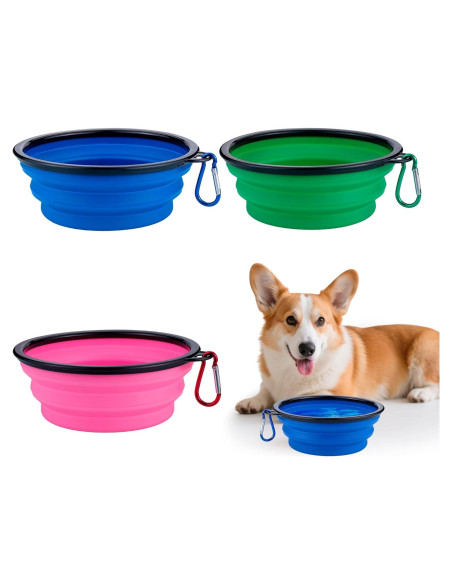 Paquete de 3 Cuencos Plegables para Perros HUVOQ 22oz