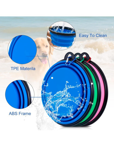 Paquete de 3 Cuencos Plegables para Perros HUVOQ 22oz