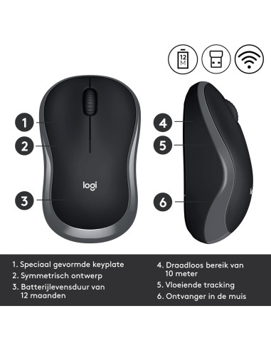 Ratón Inalámbrico Logitech M185 Gris y Negro 1000 DPI