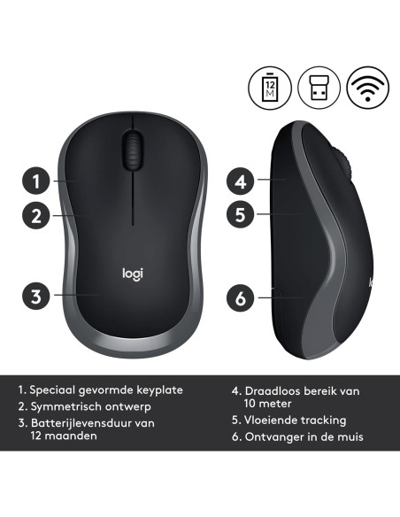 Ratón Inalámbrico Logitech M185 Gris y Negro 1000 DPI