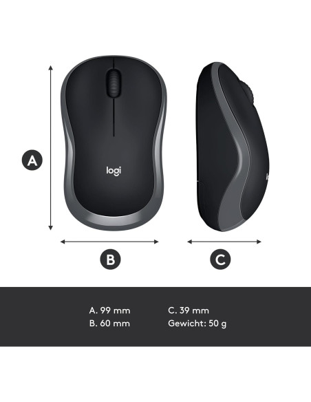 Ratón Inalámbrico Logitech M185 Gris y Negro 1000 DPI