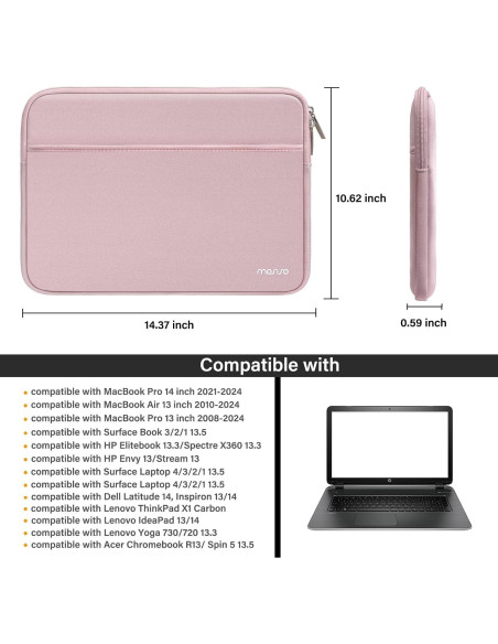Funda para Laptop MOSISO Rosa 13.3" Neopreno con Bolsillo