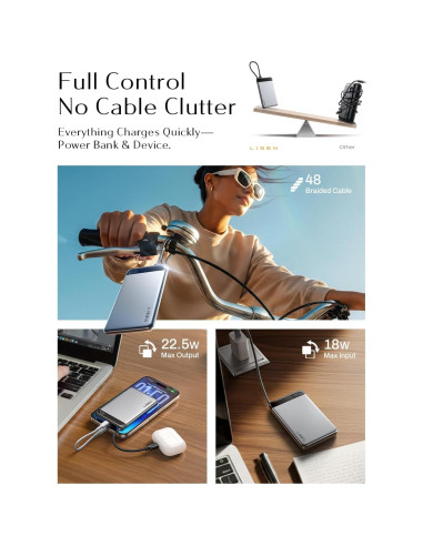 Batería Portátil LISEN 10,000mAh 22.5W Ultra Delgado 1.27cm