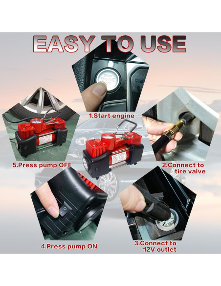 Compresor de Aire Portátil YUNGTEE 12V 150 PSI con LED