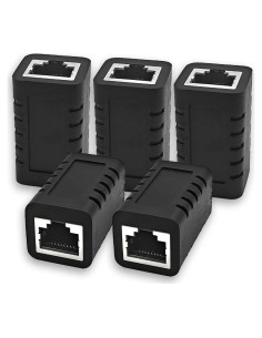 Acoplador RJ45 Extensor Ethernet Cat5e Cat6 Cat7 Negro - Paquete de 5