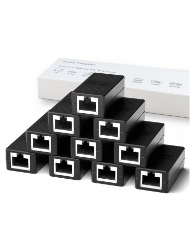 Acoplador RJ45 Dingsun Hembra a Hembra Cat7/Cat6/Cat5e (10 Unidades, Negro)