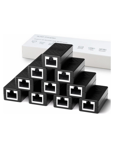 Acoplador RJ45 Dingsun Hembra a Hembra Cat7/Cat6/Cat5e (10 Unidades, Negro)