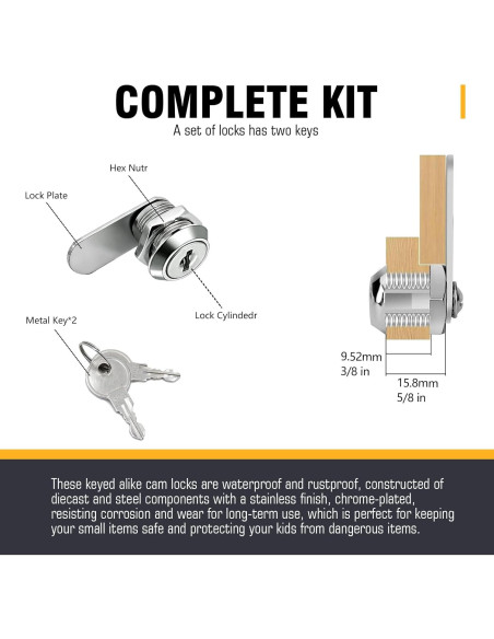 Cerradura de Gabinete MZCR-NNML 16mm con 4 Llaves Igual