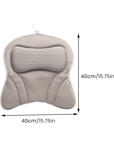 Almohada de Baño Ergonomica Velarionna Gris con Ventosas