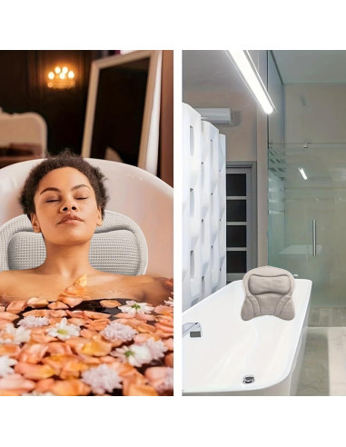 Almohada de Baño Ergonomica Velarionna Gris con Ventosas