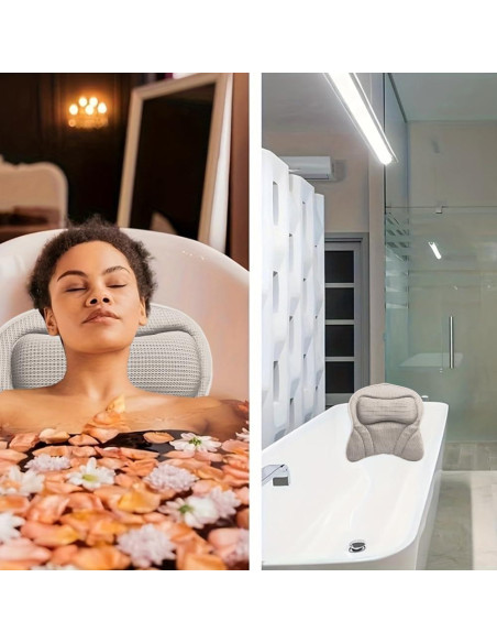 Almohada de Baño Ergonomica Velarionna Gris con Ventosas