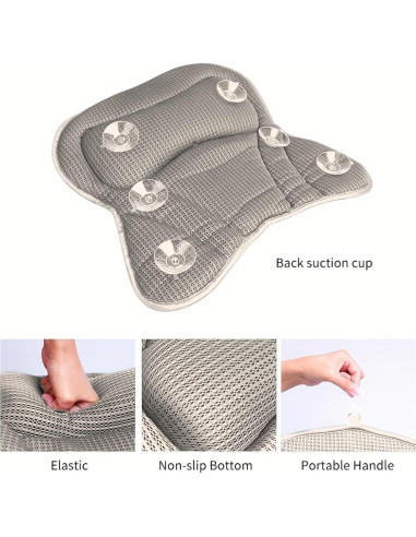 Almohada de Baño Ergonomica Velarionna Gris con Ventosas