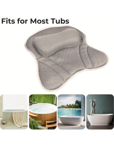 Almohada de Baño Ergonomica Velarionna Gris con Ventosas