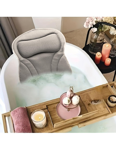 Almohada de Baño Ergonomica Velarionna Gris con Ventosas
