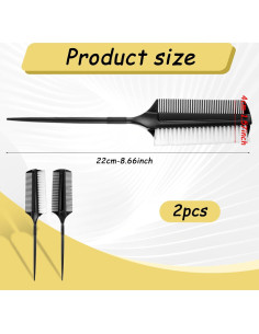 2 Peines de Alisado y Partición FdcZeyxior Negros 22.6 cm 2