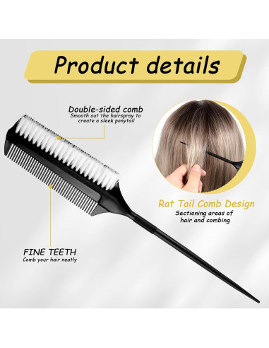 2 Peines de Alisado y Partición FdcZeyxior Negros 22.6 cm