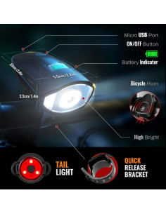 Juego de luces para bicicleta Favorbrite DRFX 1400 Lúmenes USB 2