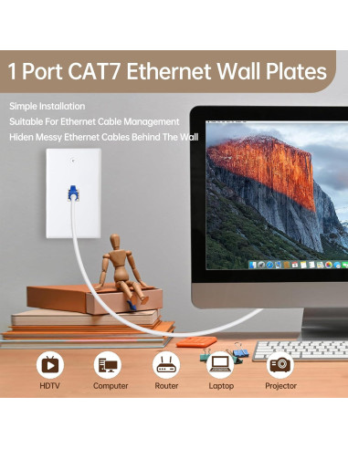 Placa de Pared FANYINTY CAT7 Ethernet 3 Paquetes 1 Puerto RJ45