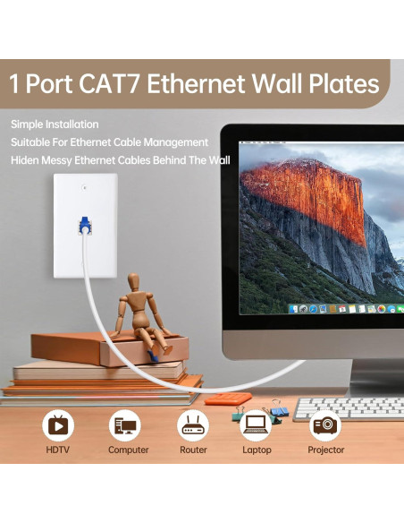 Placa de Pared FANYINTY CAT7 Ethernet 3 Paquetes 1 Puerto RJ45
