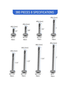 Kit de 380 Tornillos Autoperforantes SIAOKL Acero Inoxidable 410 2