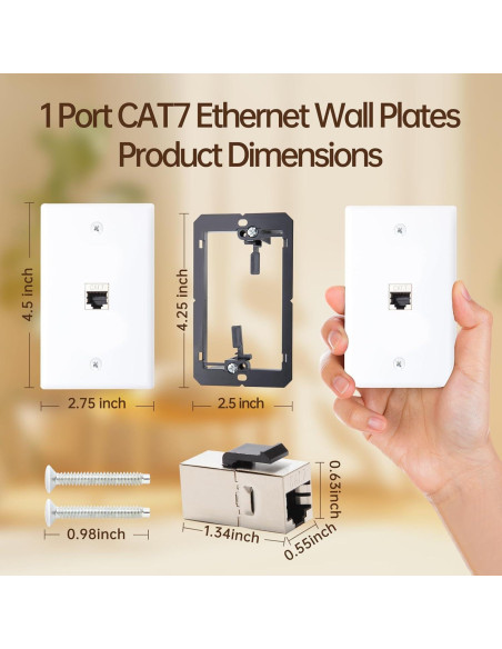 Placa de Pared FANYINTY CAT7 Ethernet 3 Paquetes 1 Puerto RJ45