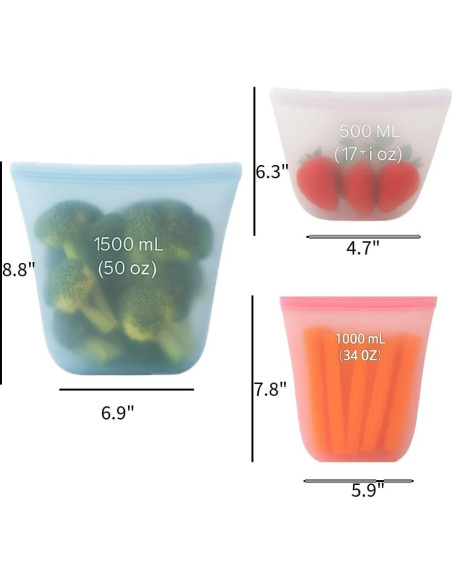 Set de 3 Bolsas de Almacenamiento de Silicona Genérico 502ml