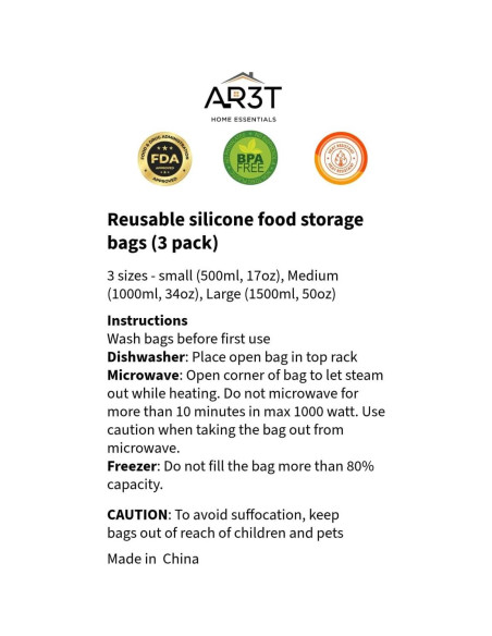 Set de 3 Bolsas de Almacenamiento de Silicona Genérico 502ml