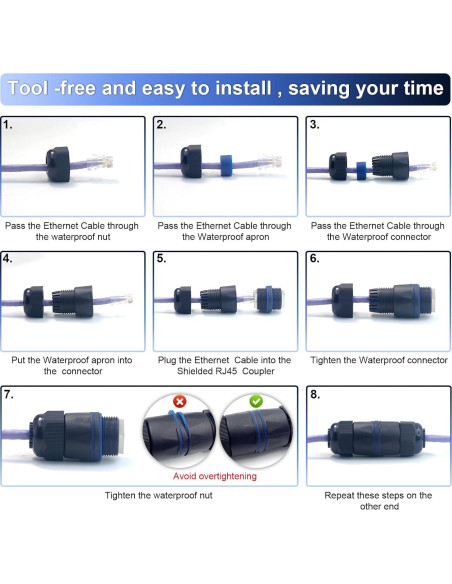 Acoplador Ethernet RJ45 VCELINK IP68 a Prueba de Agua - 3 Unidades