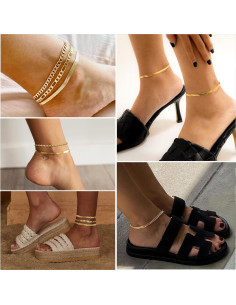 Juego de Tobilleras DEARMAY Baño de Oro 14K para Mujeres 2