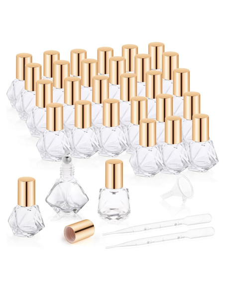 30 Botellas de Vidrio 8ml con Rodillo Mirrline para Aceites