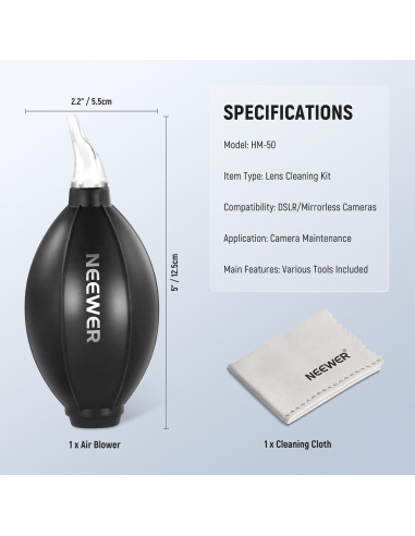 Kit de Limpieza de Lentes NEEWER HM-50 2 en 1 con Soplador y Paño